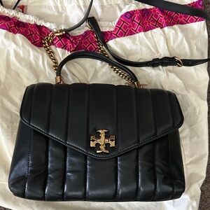 Tory Burch Black Leather Satchel with Gold Accents